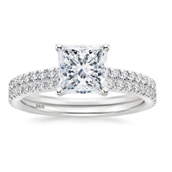 Princess Cut Engagement Ring Band Stack - Picture 2 of 5